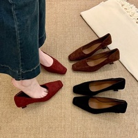 WITHCOCO Zapatos de Tacón de Aguja de Ante Francés para Mujer, Novedad de Invierno, con Punta Cuadrada, Elegantes, de Corte Bajo y Suela de Goma