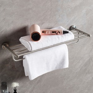 Wall-Mounted Stainless Steel Double Layer Towel Rack with Organizer <b>Shelf</b> <b>Mirror</b> Polished <b>Bathroom</b> Towel Holder 2 Bars - Product Image 3