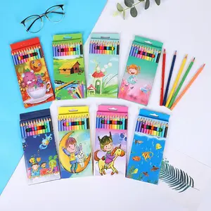 Crayon de couleur en bois personnalisé 12 crayons de couleur plomb 3mm dans une boîte de papier emballage crayon de couleur triangle pour enfants