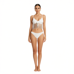 HDJ One Piece Swimsuit <b>Plus</b> <b>Size</b> Deep V Neck Tassel Crop <b>Top</b> Solid Color Women Swimwear Beachwear 40 42 44 46 - Product Image 3