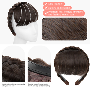 Serre-tête tressé style naturel pour femme avec franges, extensions de cheveux synthétiques, accessoires pour cheveux, postiches - Product Image 4