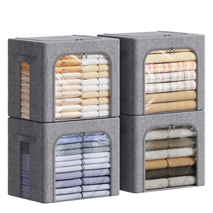 Clothes Storage <b>Bins</b> <b>with</b> Metal Frame, Stackable Storage Box, Foldable Clothing Storage <b>Bins</b> <b>with</b> <b>Lids</b>, <b>with</b> Clear Window - Product Image 1