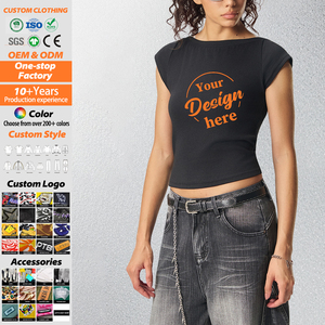 T-shirt court pour femme, style streetwear décontracté, coupe ajustée, en jersey de coton/élasthanne, tricoté, brodé, avec logo personnalisé, style Spice Girls - Product Image 1