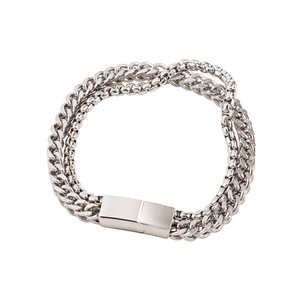 yunnique Men's Double Layer Cuban <b>Chain</b> Bracelet <b>Titanium</b> Steel 18cm 20cm Gift Jewelry Hip Hop Style - Product Image 5