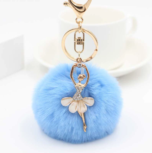 Porte-clés fantaisie mignon pour fille, style ballerine, avec <span class=keywords><strong>pompon</strong></span> moelleux, strass <span class=keywords><strong>et</strong></span> pendentif boule en fausse fourrure de <span class=keywords><strong>lapin</strong></span> Rex - Product Image 2