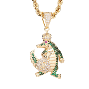 Pendentif <span class=keywords><strong>Alligator</strong></span> Couronné en Laiton Plaqué Or 14 carats avec Zircons Multicolores, Bijoux Hip Hop pour Hommes, Breloques et Accessoires en Cuivre - Product Image 1
