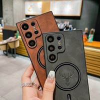 Étui de téléphone portable antichoc en cuir PU+PC+TPU Sunmorn Brown Deer pour S25 S24 Plus S23 S22 Ultra