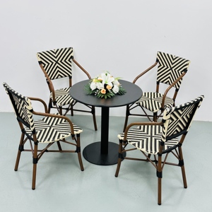 Ensemble de mobilier de jardin moderne et empilable en rotin tressé avec chaise à structure en aluminium résistant aux intempéries pour salle à manger, terrasse, balcon, boutique - Product Image 3