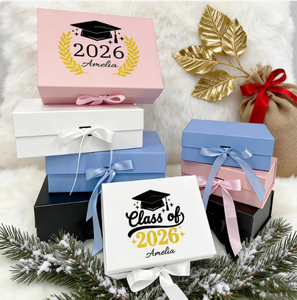 Caja de regalo personalizada de papel corrugado para recuerdos, <span class=keywords><strong>Clase</strong></span> de 2026, América, caja de regalo de graduación con cinta. - Product Image 1