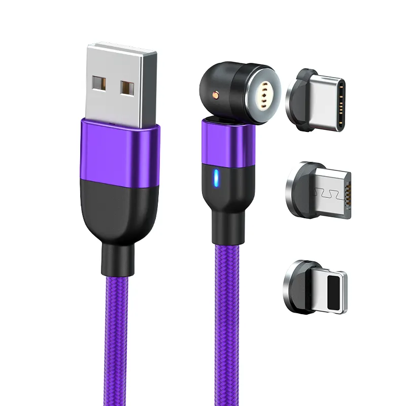 JMTO Magnetic Fast Charging USB Cable Braided Magnet Charging Cable 540 Degree Nylon 3 in 1 USB 2.0 Connector,for Iphone 1M /2M