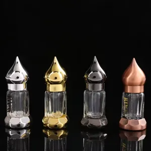 Venta al por mayor vacío elegante árabe Attar Oud botellas tapa de metal personalizado 3ML 6ML 12ML botella de aceite botella de cristal