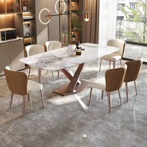 Sang Trọng 6-8 Chỗ Ngồi Bàn Ăn Đặt Thiêu Kết Đá Hàng Đầu Trung Quốc Đồ Nội Thất Bê Tông Bằng Đá Cẩm Thạch Chất Liệu Cho Nhà Bếp Phòng Ăn Nhà - Product Image 2