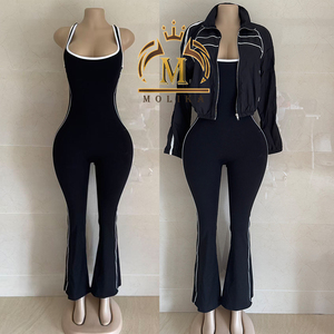 Abbigliamento da donna alla moda giacca Crop e tute senza schienale Set 2 pezzi pantaloni da allenamento Casual due pezzi Set di abiti da donna - Product Image 3