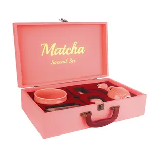 New Design Chinese Traditional Pink Color Matcha Set Luxury Portable Tea Pot Set