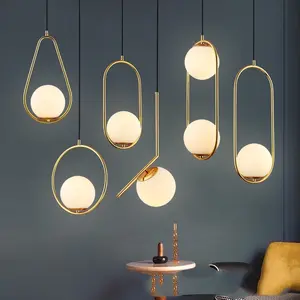 Lampu liontin samping tempat tidur Post-modern, lampu gantung kreatif sederhana untuk restoran, kafe, E27, dengan bola putih susu