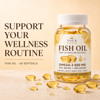Gélules d'huile de poisson Oméga 3, faciles à avaler, complément alimentaire, 60 unités pour adultes, favorise le bien-être nutritionnel quotidien