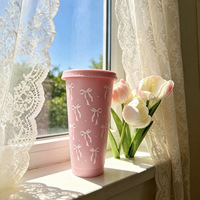 Vaso de Plástico PP con Diseño de Lazo, Ecológico, Portátil, Estilo Moderno, Ligero y de Lujo, para Hogar y Oficina, con Succión