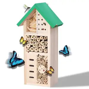Insetos benéficos naturais madeira colorida inseto hotel caixa de abelha de madeira natural casa de insetos abelha