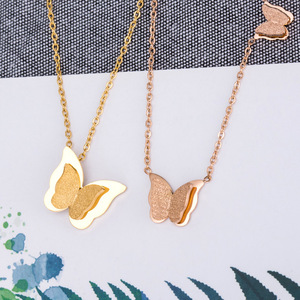 yunnique Butterfly Necklace <b>Titanium</b> Steel 18K Rose Gold Plated 3D Design Clavicle <b>Chain</b> Fashion Jewelry - Product Image 2