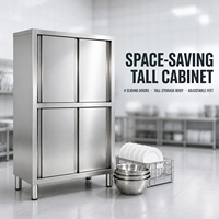 Armoire de rangement commerciale en acier inoxydable avec 4 portes coulissantes, finition brossée mate, extensibilité modulaire pour cuisine de restaurant