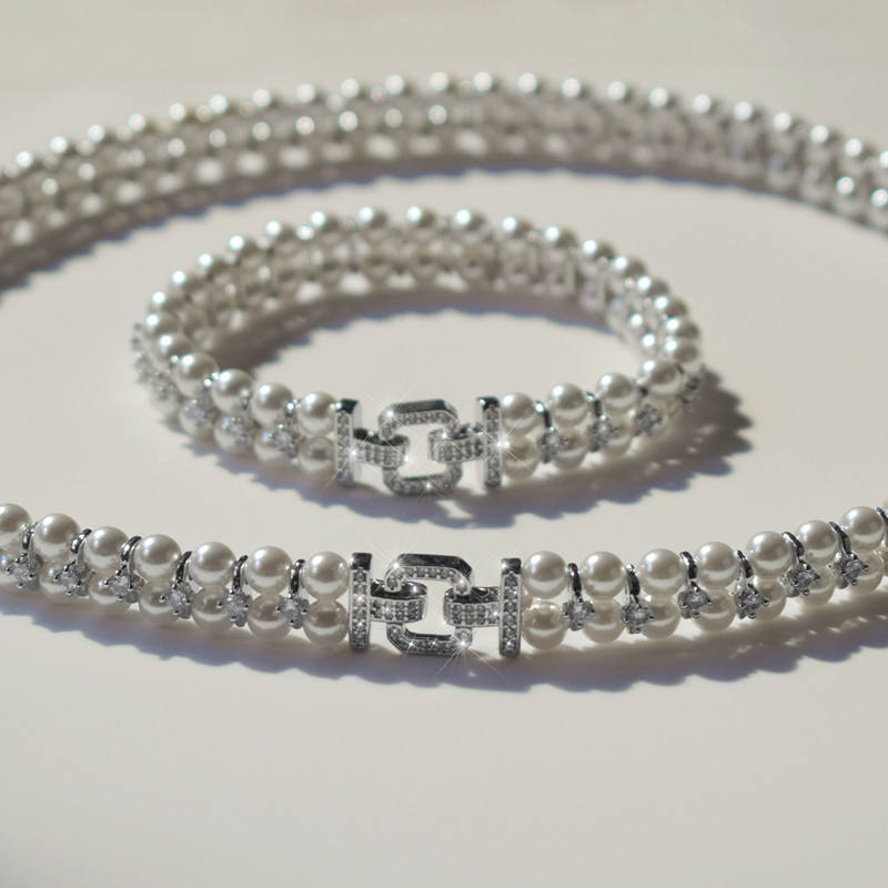 Retro double row braided diamond necklace-45cm