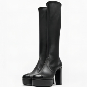 Botas de tacón grueso para mujer, botas altas hasta la rodilla, plataforma gruesa, punta redonda, botines largos de gamuza, diseño personalizado en zapatos - Product Image 3