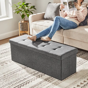 Banc ottoman pliable en polyester gris moderne, gain de place, repose-pieds intérieur, rangement pour chambre à coucher, entrée, vente en gros - Product Image 4