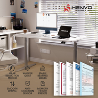 Bureau assis-debout électrique HENVO moderne ergonomique à double moteur, hauteur réglable, verrouillage enfant, mémoire des paramètres, en acier, pour bureau à domicile