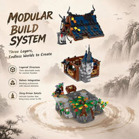 XMORK Blok Bangunan Rumah Penyihir Abad Pertengahan 1964Pcs Model Pemandangan Jalanan Seram Halloween Dengan Dekorasi Laba-laba Labu Hadiah Natal