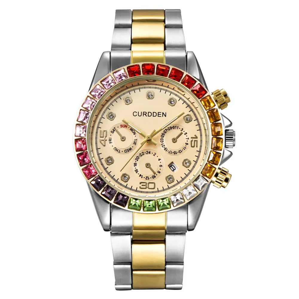 Luxury 18K Gold Watch Mens Wrist Watches Rainbow Zirconia Diamond Hiphop Men Watch