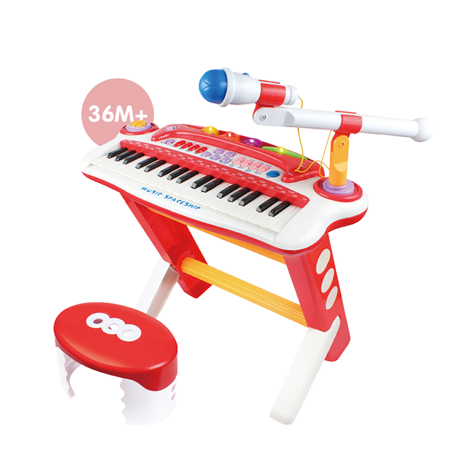 HW TOYS 37 Keys 8 Rhythm 8 Tones 4 Sound Electronic Piano with Microphone Musical Instrument for Kids Learning Early Education