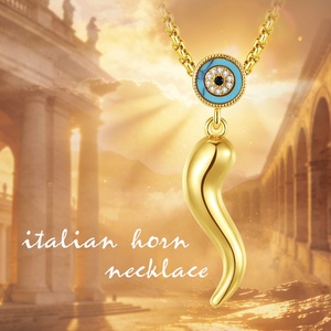 Nuevo Collar con Colgante de Cuerno Italiano, Chapado en Oro de 18K y Rodio, con Turquesa y Circonitas Microincrustadas, Símbolo de Protección y Buena Suerte - Product Image 5