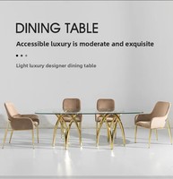 Vente en gros d'ensemble Tables de cuisine de salle à manger à haute brillance table et chaises de luxe en or 8 places