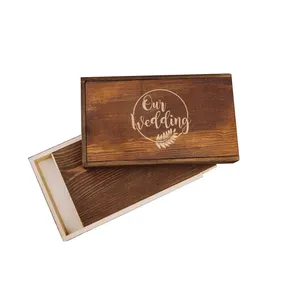 Walnut Natural Color Clear Transparent Lid Wooden Keepsake Box Album USB Flash Drive Wooden Gift Box Wood Photo Box