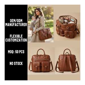 제조업체 OEM 가죽 기저귀 가방 블랙 가죽 기저귀 백팩 스타일리시 메신저 토트 대용량 비건 가죽 엄마 가방 - Product Image 1