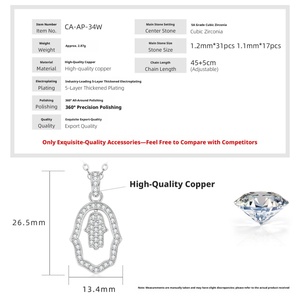 Vintage Fashion Eco-friendly <b>Copper</b> 14k Gold Filled Jewelry Insert Zircon Full Diamond Hollow Out Fatima Pendant Necklace - Product Image 2