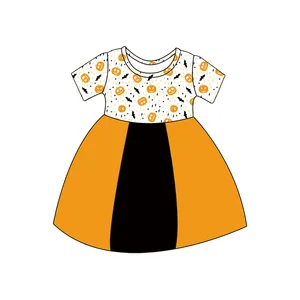 Qingli Boutique Halloween pumpkin party spliced short sleeve princess skirt baby girl costume design