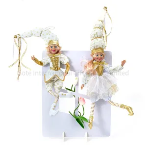 SOTE Muñeco de elfo de Navidad colgante 60CM Juguete de elfos de Navidad Accesorios de muñeca de elfo de Navidad de oro plateado