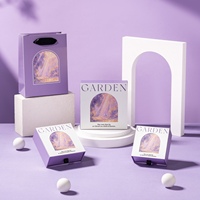 Boîte cadeau de luxe pour bijoux, motif peinture à l'huile de jardin violet, avec logo personnalisé, pour colliers, boucles d'oreilles et bagues, accompagnée d'un sac en papier cadeau