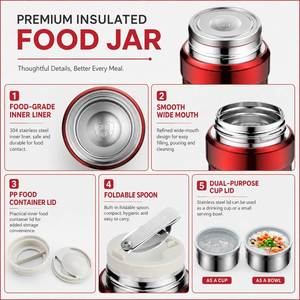 Custom Logo Stainless Steel Vacuum Insulated <b>Food</b> Jar Portable Thermal Lunch Box Soup <b>Thermos</b> with Foldable Spoon - Product Image 4