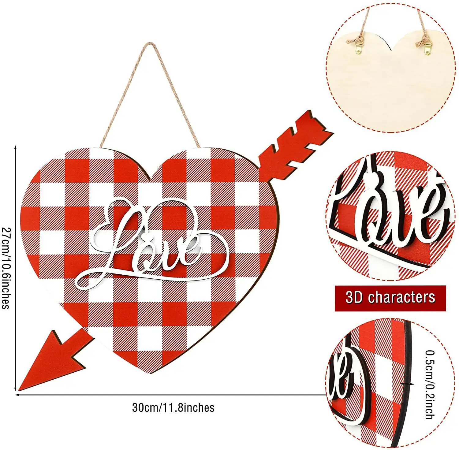 Best Quality Valentine's Day Sign Wooden Heart Shaped Hanging Valentine's Day Door Window Wall Decorations