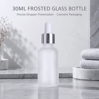 Flacon compte-gouttes en verre dépoli 30 ml 1 oz, contenant cosmétique pour sérum, emballage rond pour soins de la peau avec étiquette argentée estampée à chaud