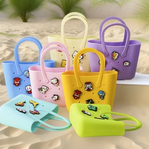 Bolsa de Praia de Silicone Portátil Leve e Colorida DIY com Diamantes e Flores, Padrão de Doces, Fechamento Aberto para Crianças - Product Image 1