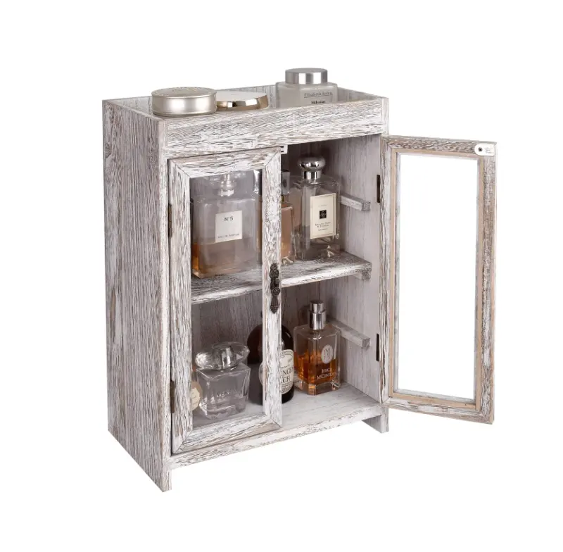 Antique White Wooden Countertop Storage Cabinet com prateleiras ajustáveis e ganchos removíveis