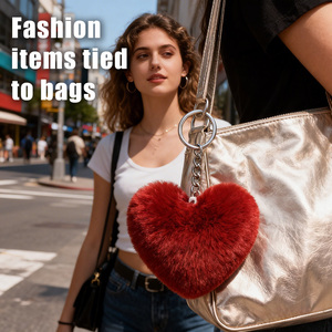 Wholesale Love Heart Plush Keychains Fluffy Fur <b>Key</b> <b>Rings</b> Valentine Pom Pom <b>Accessories</b> Mini Plushies Claw Machine From Factory - Product Image 2