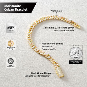 <span class=keywords><strong>Bracciale</strong></span> Miami Cuban Iced Out <span class=keywords><strong>in</strong></span> Moissanite per <span class=keywords><strong>Uomo</strong></span> e Donna, 6MM, Placcato Oro Bianco 14K, <span class=keywords><strong>Argento</strong></span> Sterling <span class=keywords><strong>925</strong></span>, Chiusura a Scatola, 7/8 Pollici, VVS - Product Image 5