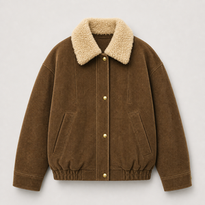 Women's Unisex Button Up Bomber Coat <b>Brown</b> <b>Corduroy</b> Sherpa Lined <b>Jacket</b> with Pocket for Casual Outdoor Wear - Product Image 2