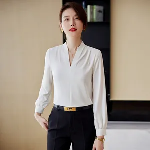 Blus atasan untuk wanita, kemeja atasan pakaian kerja wanita kasual elegan ukuran Plus