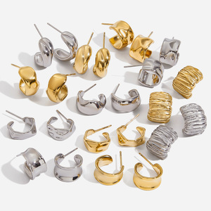Geometric C-Shaped <b>Titanium</b> Steel <b>Stud</b> Earrings 14K Gold Stainless Steel Fashion Jewelry for Women - Product Image 1