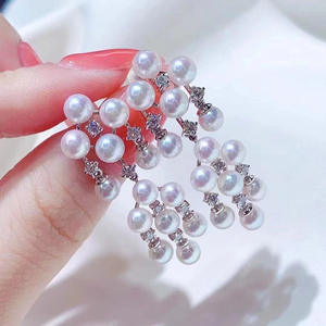 Boucles d'oreilles en argent S925 à faire soi-même, accessoires en perles, crochets d'oreille à plusieurs perles avec perles de 4-5 mm, support creux 21219 - Product Image 1